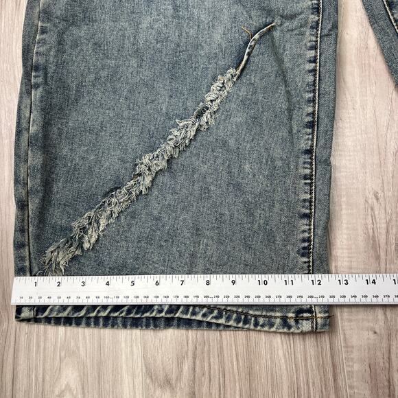 Shein Teen Y2K Style Distressed Baggy Wide Leg Patchwork Denim Jeans Size 16Y - Picture 6 of 9